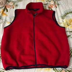 L.L. Bean Red Fleece Vest with Navy Edging